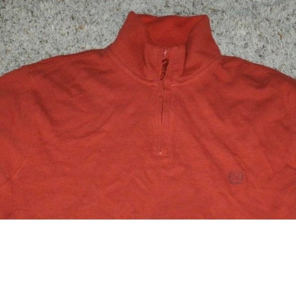 Mens Zip Neck Sweater Chaps Orange Medium Lightweight 1/4 Ribbed Cotton - Picture 2 of 3